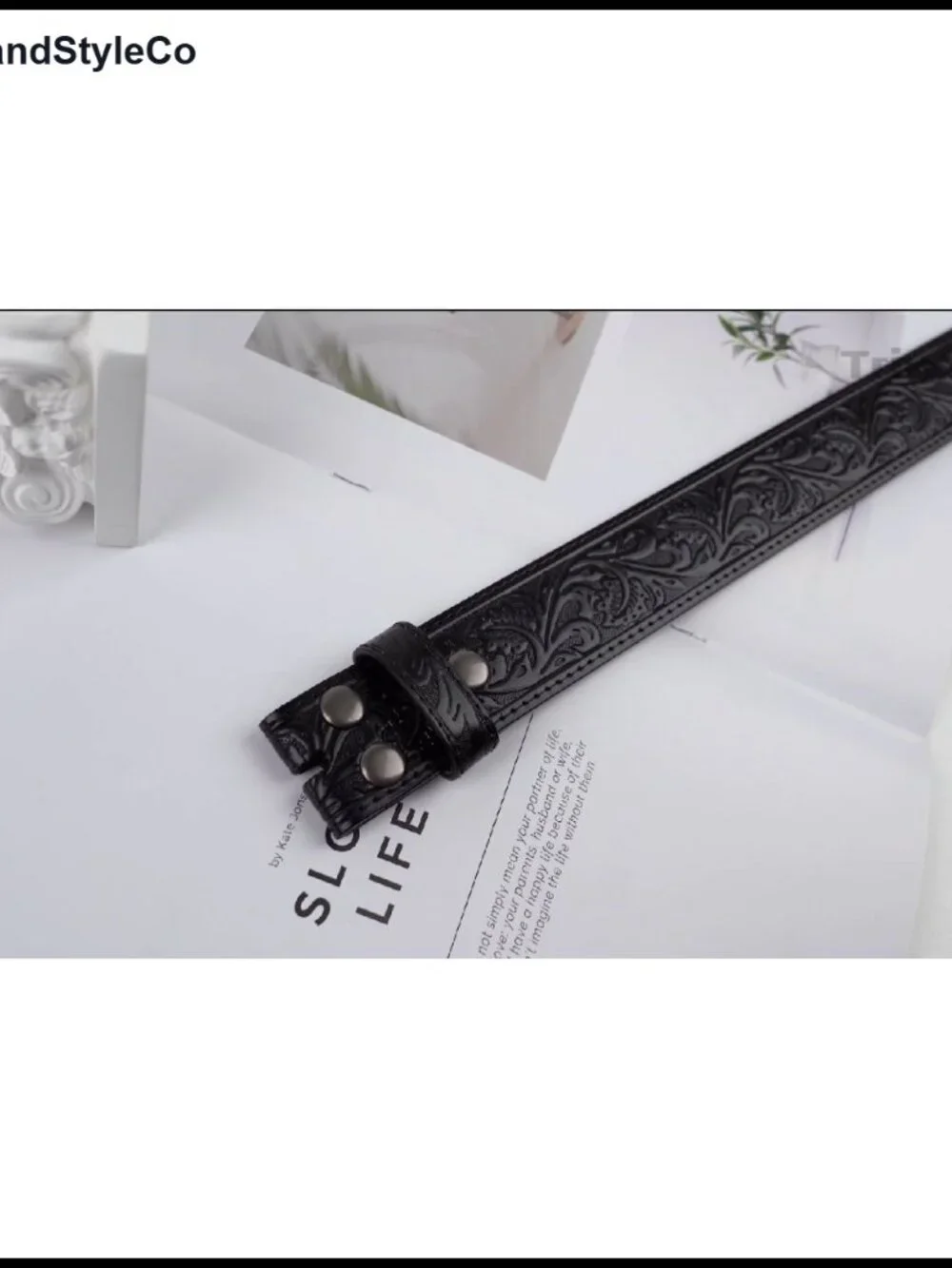 Western Leather Belt Strap Without Buckle - Men's Cowboy Belt with Snap Button